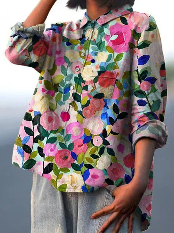 Colorful Spring Floral Garden Printed Women's Casual Shirt