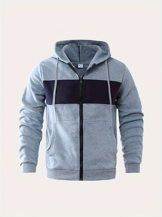 Zweifarbig abgesetzter Kapuzenpullover mit Reißverschluss für Herren